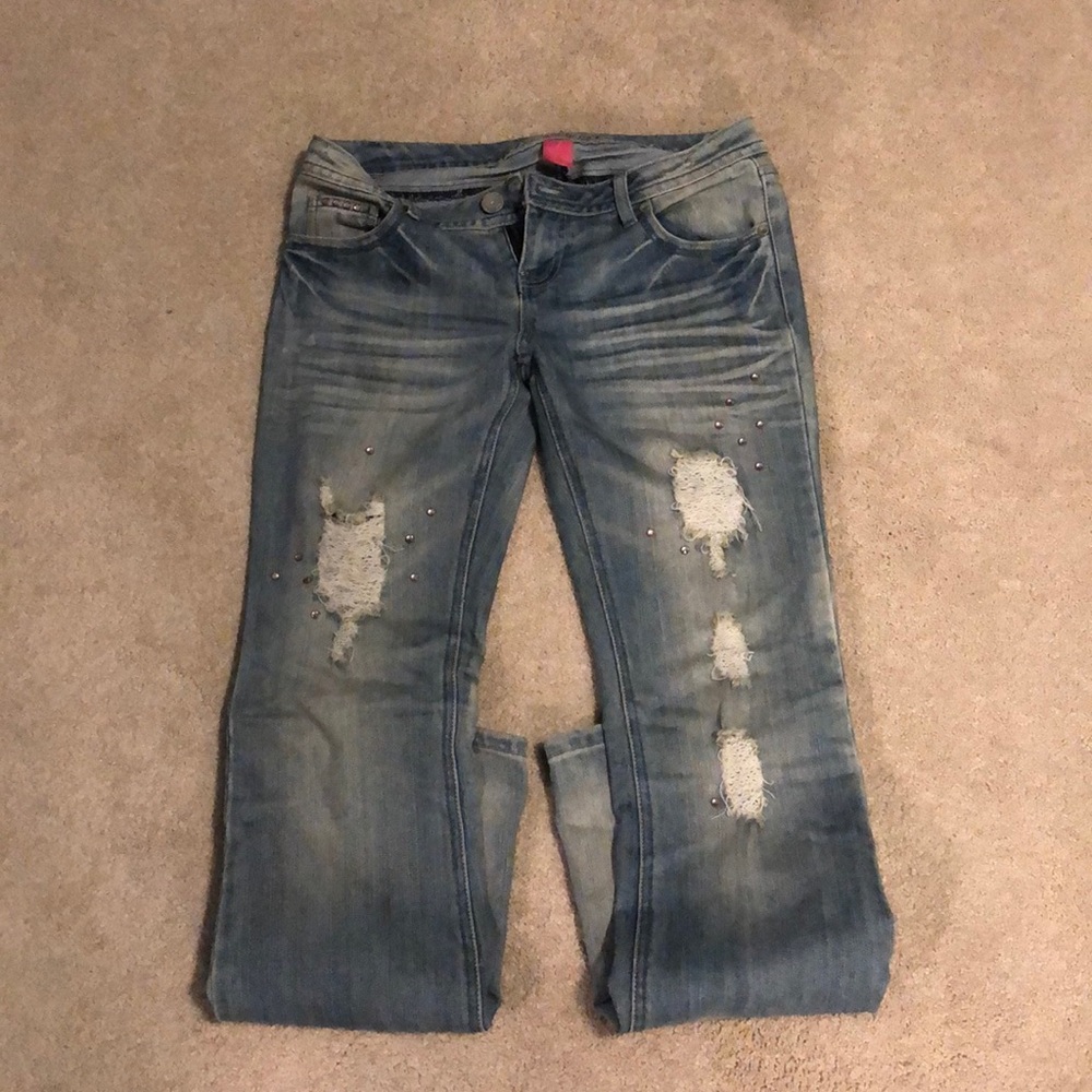 Almost Famous ripped with cute rhinestone jeans